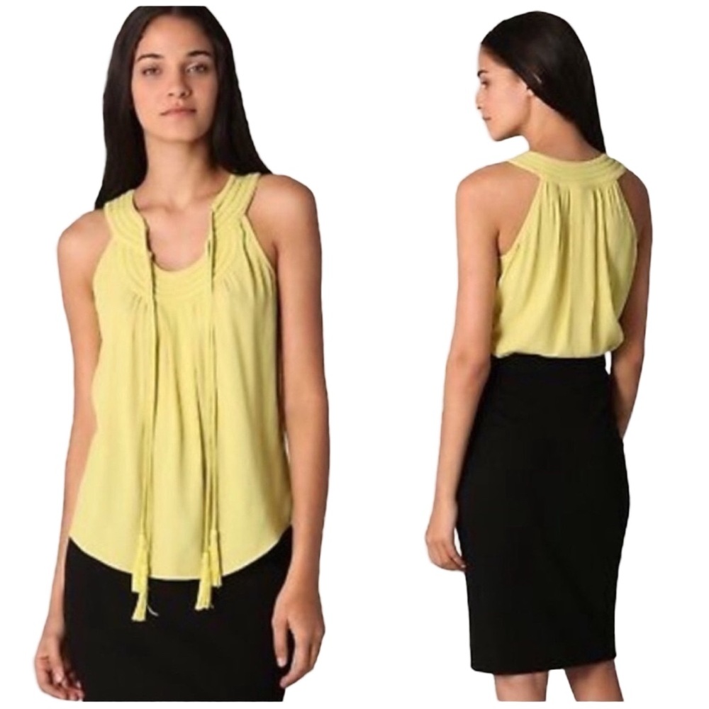 Diane Von Furstenberg Yellow Sleeveless Scoop Neck Top with Dual Tassel Detail